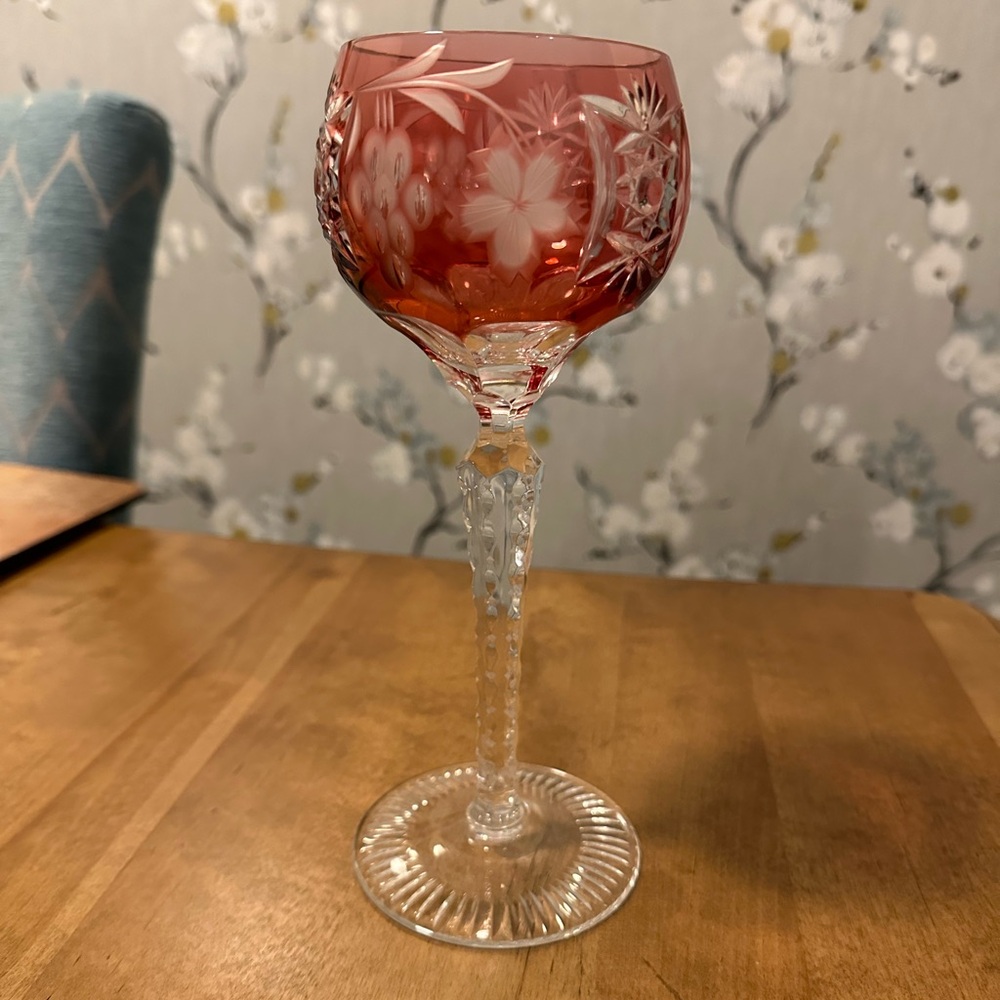 Rose cut to clear crystal goblet made in Germany